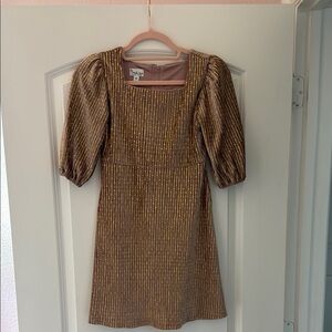 Gold and Brown Puff Sleeve Dress
